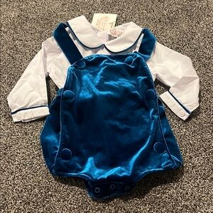 Charming Blue Velvet Romper with White Shirt